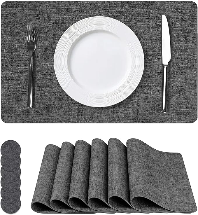 NCUE Vinyl Placemats Set of 6, Heat Resistant, Nonslip Faux Leather Waterproof by NCUE