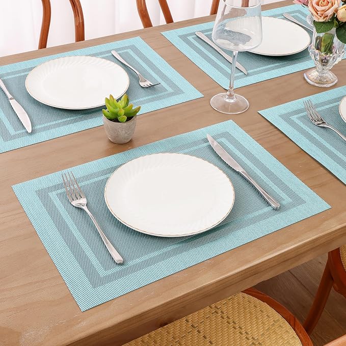 SHACOS Woven Vinyl Placemats Set of 4 Wipe Clean Place Mats - Image 4