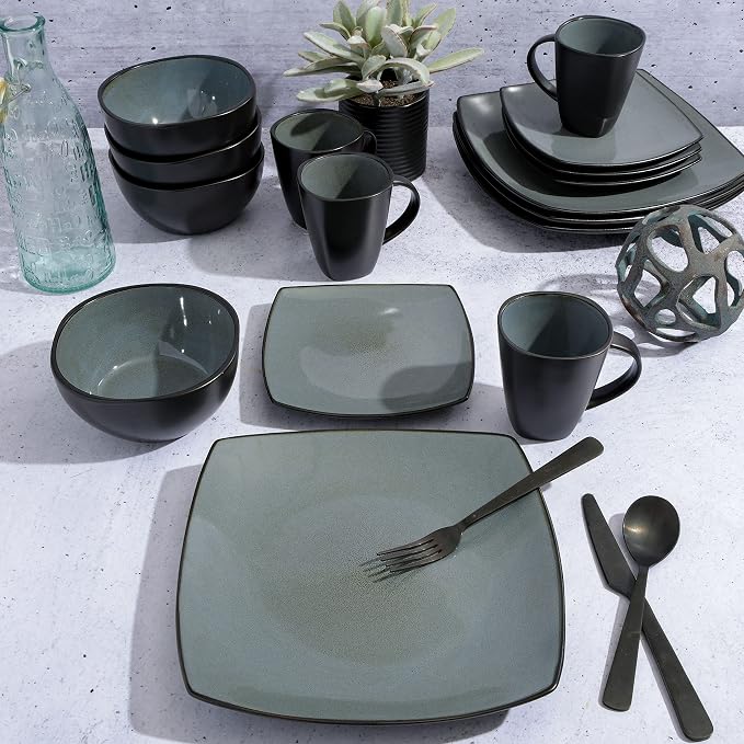 Gibson Elite Soho Lounge Square Reactive Glaze Stoneware Dinnerware Set - Image 3