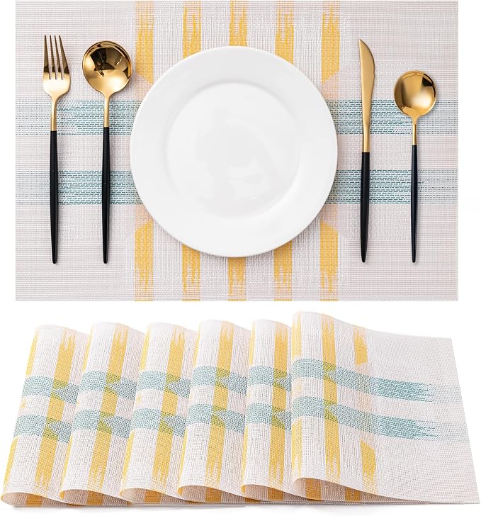 Placemats Set of 6 Washable Indoor | Outdoor Vinyl Place Mats by CADONO