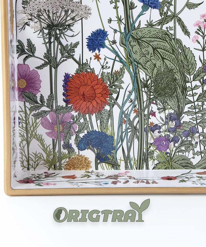 Serving Tray with Handles, Rectangular Plastic Tray 15.75x11.81 Inch, Wildflower - Image 2