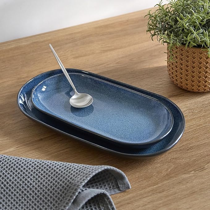 SANGO Resona Blue Serving Platters Set of 2, 14/12 Inch Stoneware Serving Dishes - Image 3