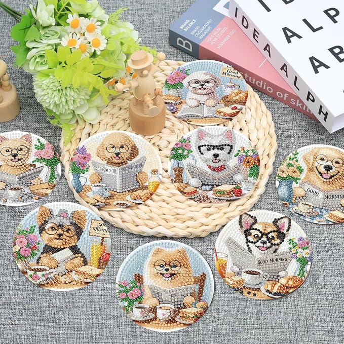 Ekuxom 8 Pcs Dog Diamond Art Coasters Kit - Image 2