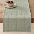 Artisanal Grid Linen Table Runner, 13x90 Inches Seeding Green | Heavy Textured by ZEEMARTONLINE