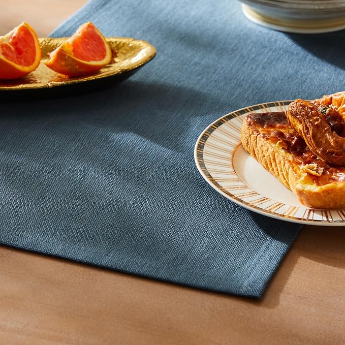 Rustic Cotton Linen Table Runner, 13x108 Inches Navy | Farmhouse Style Linen by ZEEMARTONLINE
