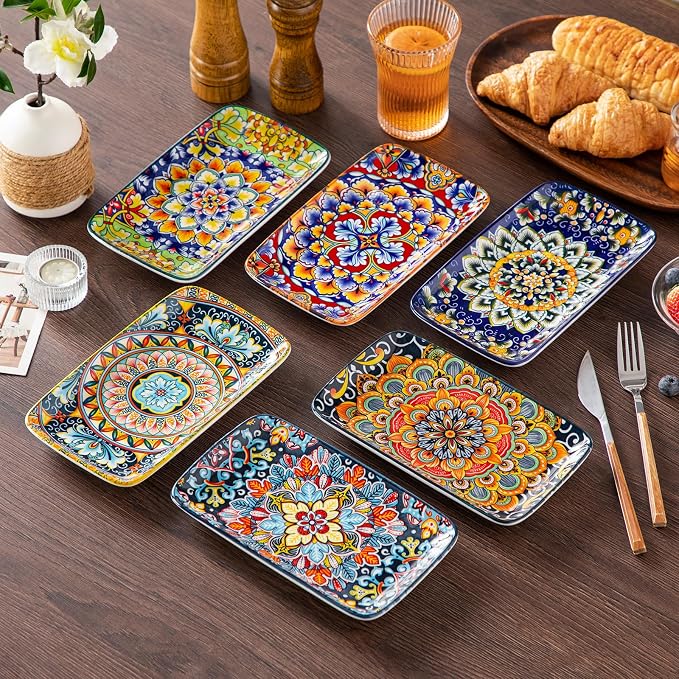 vancasso Simi 6-Piece Rectangular Ceramic Plates Set, 8.5" x 5.1" Small Dessert - Image 6