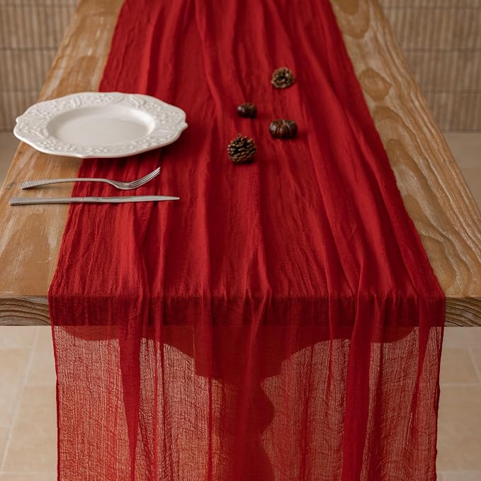 10Pcs Red Cheesecloth Table Runner 120 Inches - Image 5