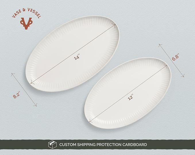 Serving Dishes, Durable Ceramic Platters, Ribbed Rim, Microwave and Dishwasher - Image 7