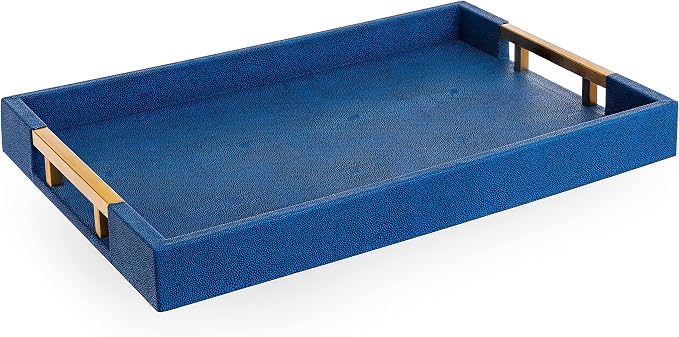 Modern Elegant 17.5”x12” Rectangle Navy Blue Faux Leather Shagreen Decorative by HomeRedefined