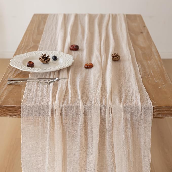 10Pcs Light Beige Cheesecloth Table Runner 120 Inches - Image 5