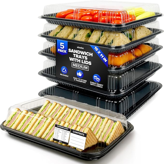 5 Pack Catering Trays with Lids – 15" Serving Tray with Lid, Heavy Duty by Unknown