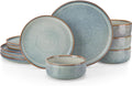 vancasso PLAYA Plates and Bowls Sets, 12 Pieces Light-Blue Dinnerware Sets by vancasso