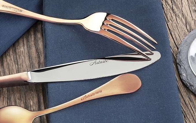 Artaste 56891 Rain 18/10 Stainless Steel Flatware 36-Piece Set, Copper Finish - Image 7