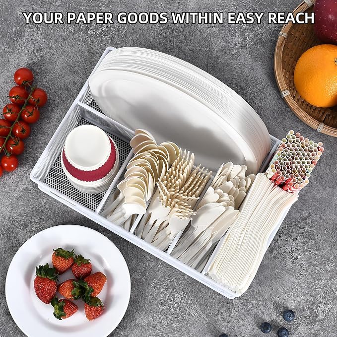 VIKEYHOME Paper Plate Organizer, Metal Silverware Caddy, Caddy - Image 6