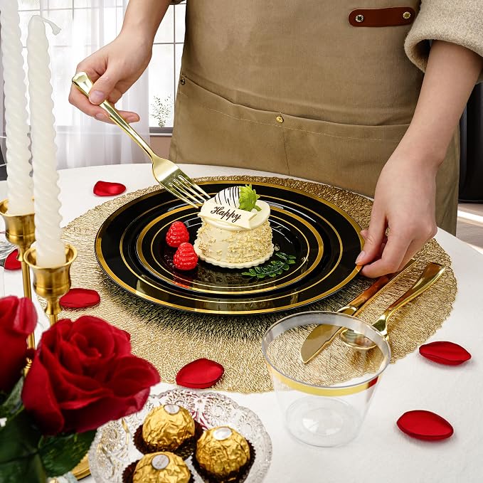 BESTVIP 600PCS Black Gold Dinnerware Set - Image 3