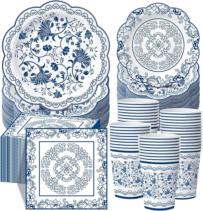 Pickmesh 250 Pcs Chinoiserie Party Supplies Decorations Blue and White by Pickmesh