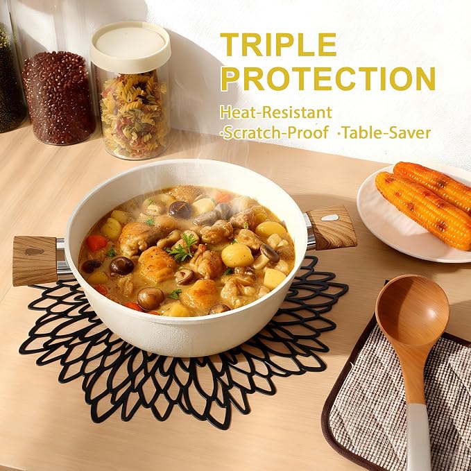 Set of 6 Round Placemats Black, Heat-Resistant PVC Table Mats - Image 7