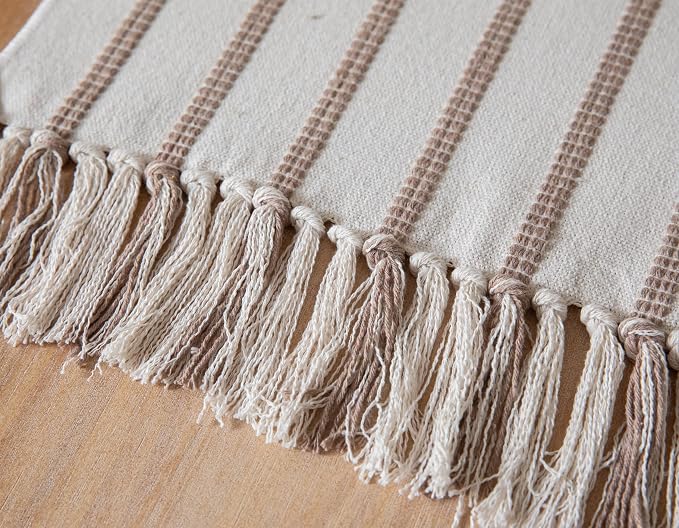 Caflife Boho Table Runner 90 Inchs Long Taupe and Beige, Cotton and Linen Woven - Image 5