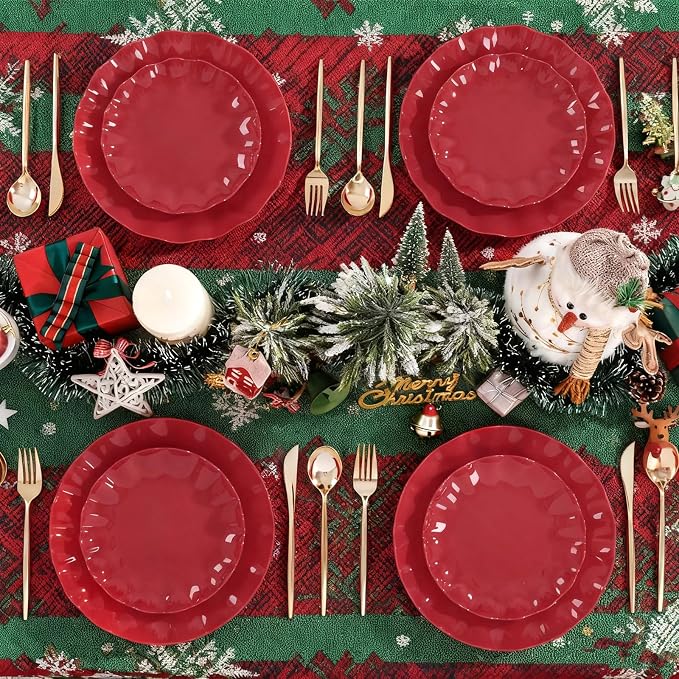 LIYH 50 Pcs Red Plastic Plates Reusable Christmas Plastic Plates Unbreakable - Image 5