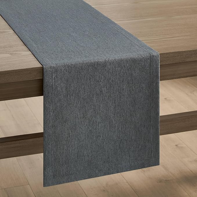 Basic Linen Style Table Runner, 14x108 Inch Charcoal | Mitered Corner Design - Image 7