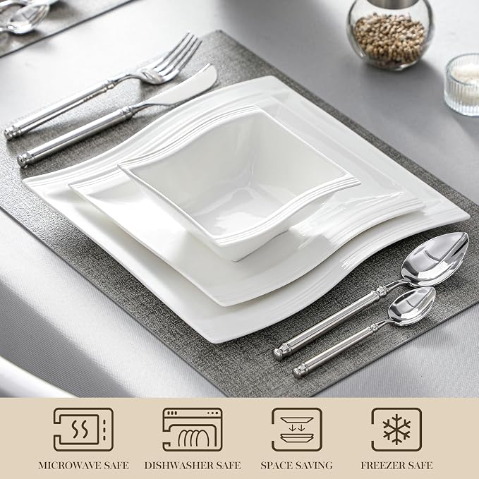 MALACASA Ivory White Dinnerware Set, 12 Pieces - Image 4