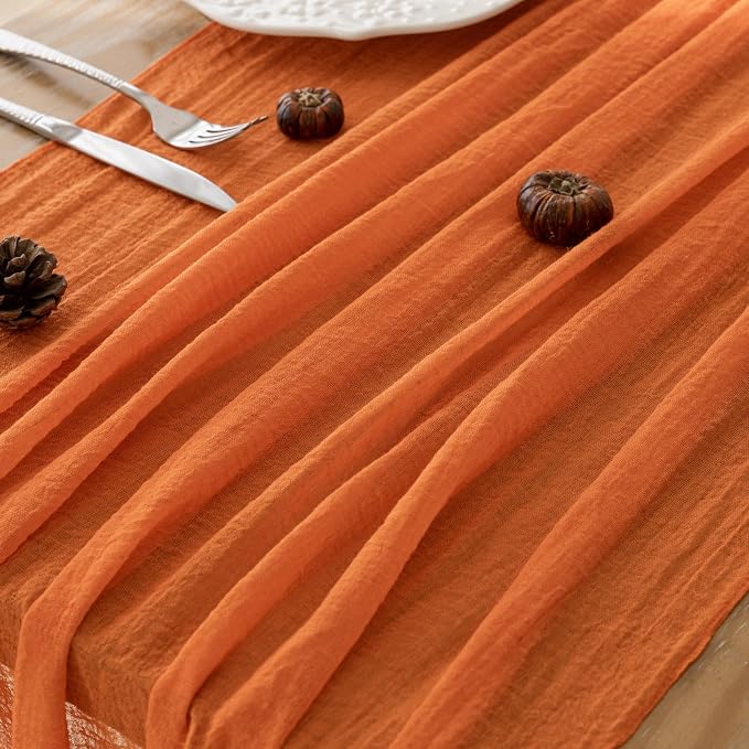 Orange Fall Table Runner Cheesecloth 120 Inch Thanksgiving Home Decorations | - Image 3