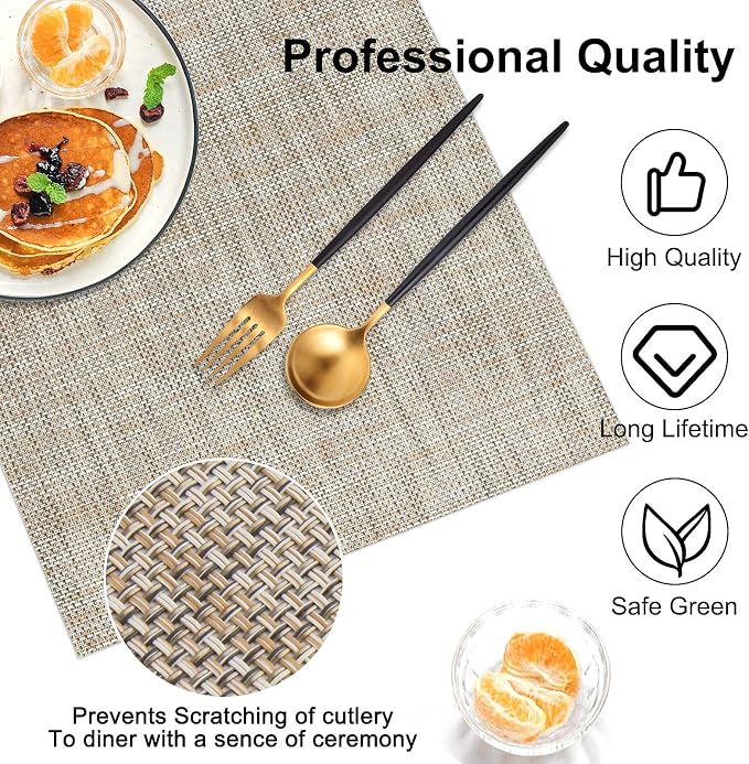 Vinyl Placemats Set of 8, PVC Woven Washable Non-Slip Table Mats, Heat - Image 6
