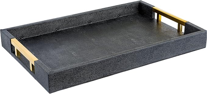Modern Elegant 17.5"x12" Rectangle Black Glossy Shagreen Faux Leather by HomeRedefined