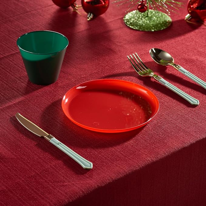 PLASTICPRO 30 Pack 6.3'' Christmass Plates Red Plastic Party Plates Edge - Image 3
