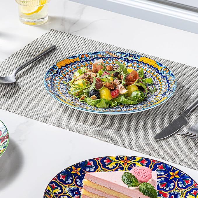 HENXFEN LEAD Boho Ceramic Salad & Dessert Plates Set of 6, 8.5 Inch | Assorted - Image 8