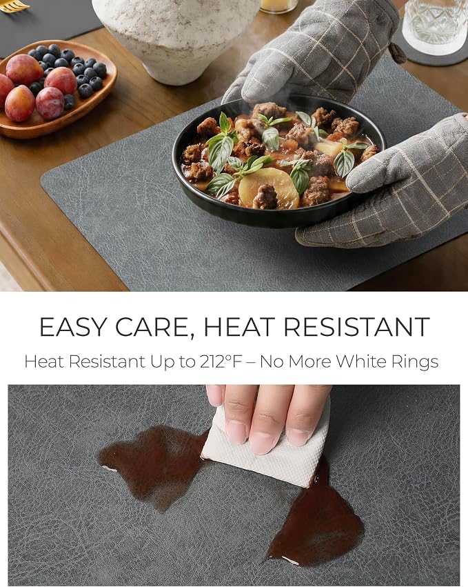 Leetaltree Reversible Faux Leather Placemats and Coasters Set of 12, 12x17 Inch - Image 4