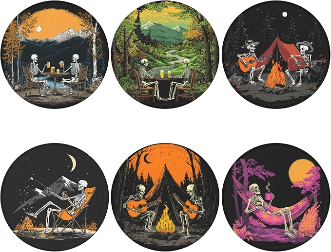 Halloween Skull Coasters Leather Round Drink Coasters 6 Pcs Set - Image 2