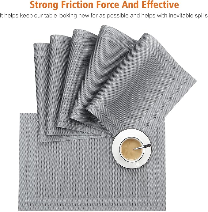Placemats Set of 6, Vinyl PVC Heat Resistant Washable Placemats Set, Non Slip - Image 7