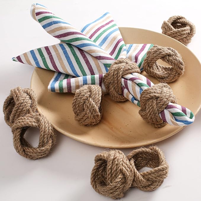 Lightnpro Jute Napkin Rings Set of 12, Classic Hand Woven Napkin Holders - Image 4