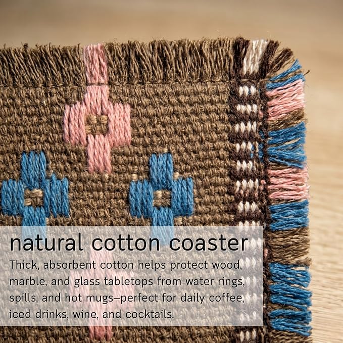 Boho Woven Coasters Set of 6, Absorbent Drink Coasters - Image 6