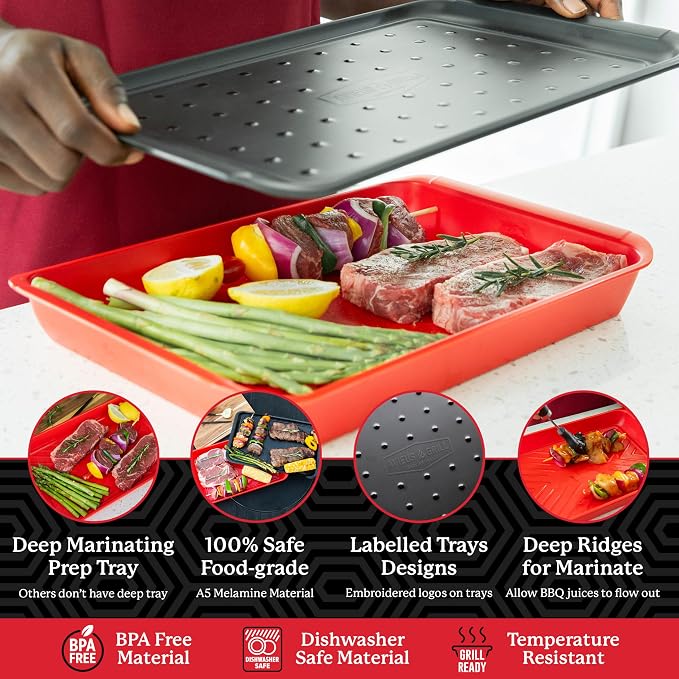 AVIEUS Grill Prep and Serve Trays | Set of 2 Stackable, Melamine Trays | - Image 3