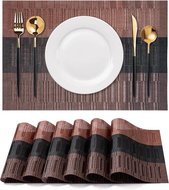 Placemats Set of 6 Washable Indoor | Outdoor Vinyl Place Mats by CADONO