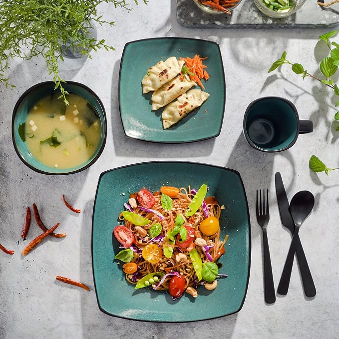 Gibson Elite Soho Lounge 16-Piece Reactive Glaze Dinnerware Set – Teal and - Image 5