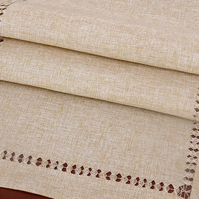 Grelucgo Handmade Hemstitch Beige Table Runner Or Dresser Scarf, Rectangular 14 - Image 4