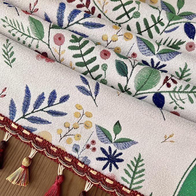 Floral Table Runner with Tassel Edges, Cotton Blend Decorative Runner - Image 4