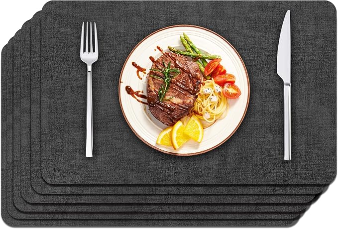 Maxpearl Faux Leather Placemats Set of 6, Dark Grey | Waterproof by Maxpearl