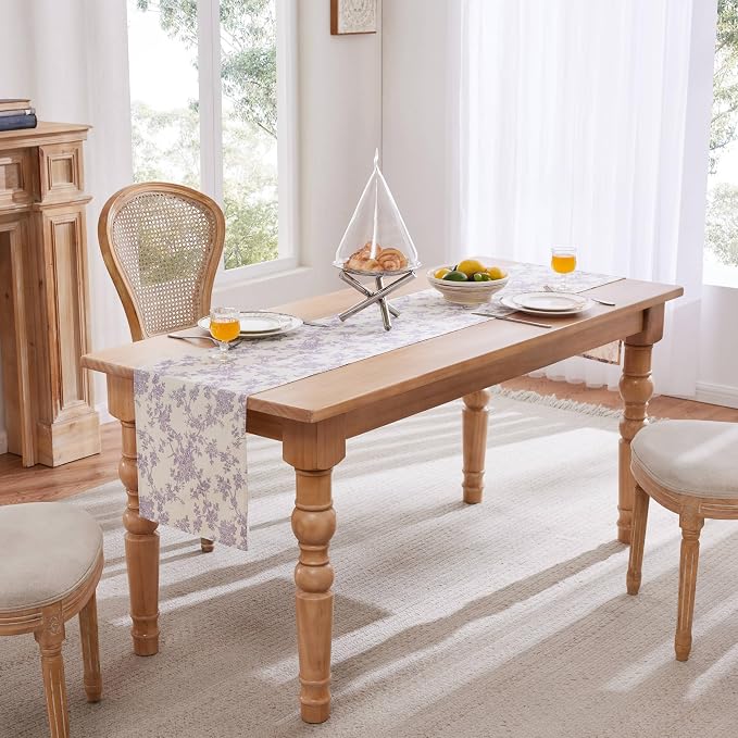 French Pastoral Farmhouse Table Runners, 13x72 Inch Purple | 100% Organic - Image 3
