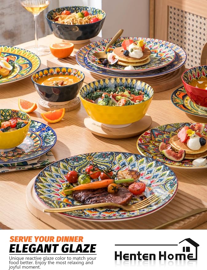 Henten Home Dinner Plates Set of 6, 10.5 Inch Porcelain Plate, Colorful - Image 4