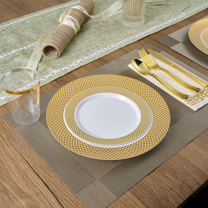 FOCUSLINE Gold Plastic Plates Set of 102, Disposable Plates - Image 5