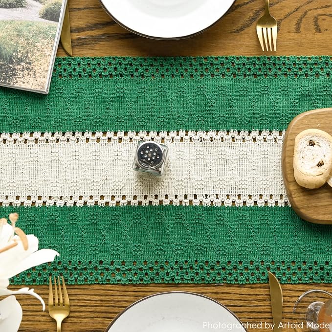 Artoid Mode Emerald Green Farmhouse Woven Table Runner 12x48 Inch | Holiday - Image 3