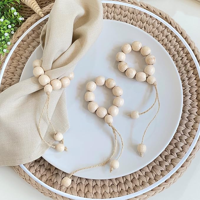 Handmade Napkin Ring with Wood Beads & Jute Twine by LEBEJUA-EXCLUSIVENAPKINRINGSSET