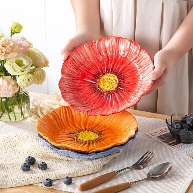 8 Inch Ceramic Decorative & Salad Plate Set of 3 | Distinctive Glazed Texture & - Image 5