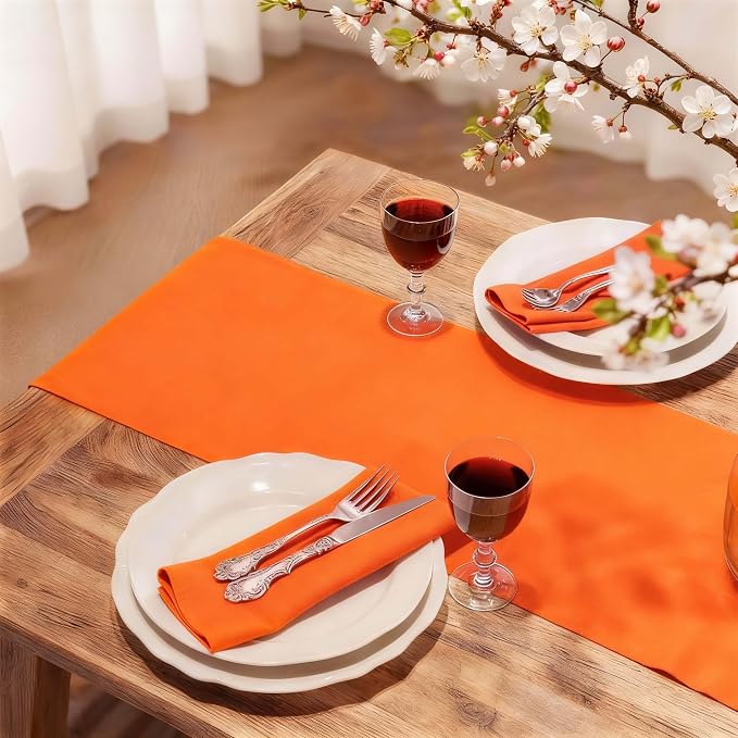 FOLINS&HOME Orange Waterproof Decorative Table Runner 72 Inches Long | 210GSM - Image 2