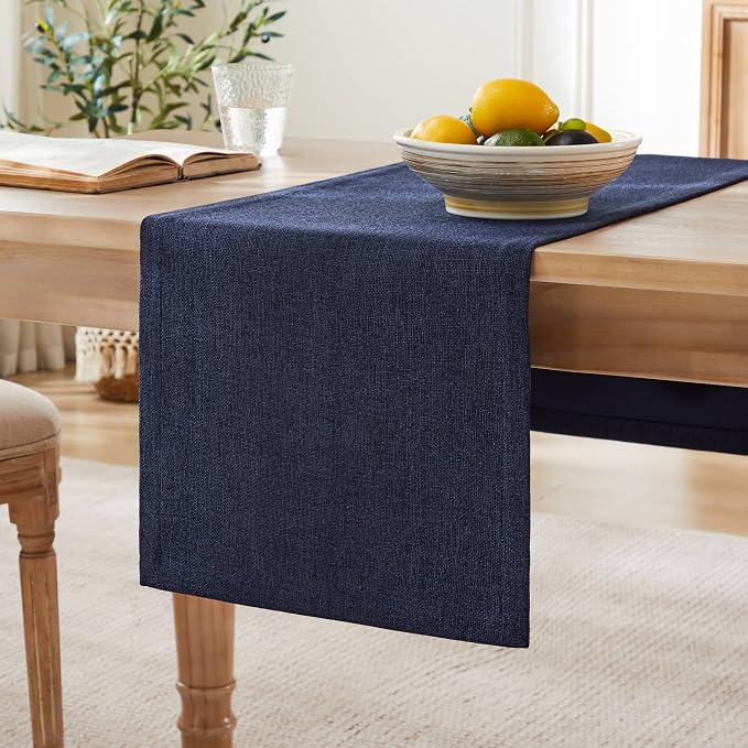 Burlap Style Farmhouse Table Runner, 14x108 Inches Navy | Thick Durable Fabric by ZEEMARTONLINE