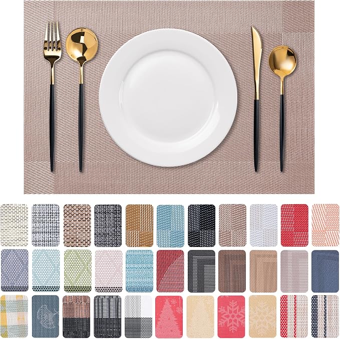Placemats Set of 6 Washable Indoor | Outdoor Vinyl Place Mats by CADONO
